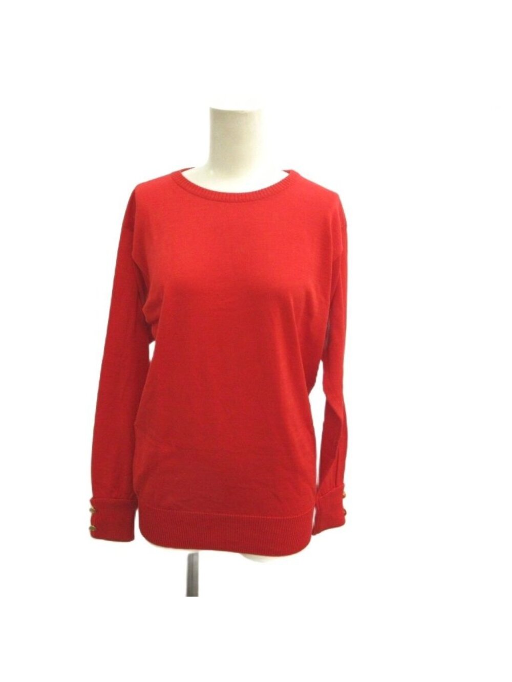 Chanel Pullover Knit Red CC Logo Button Top Long Sleeve Sweater 38